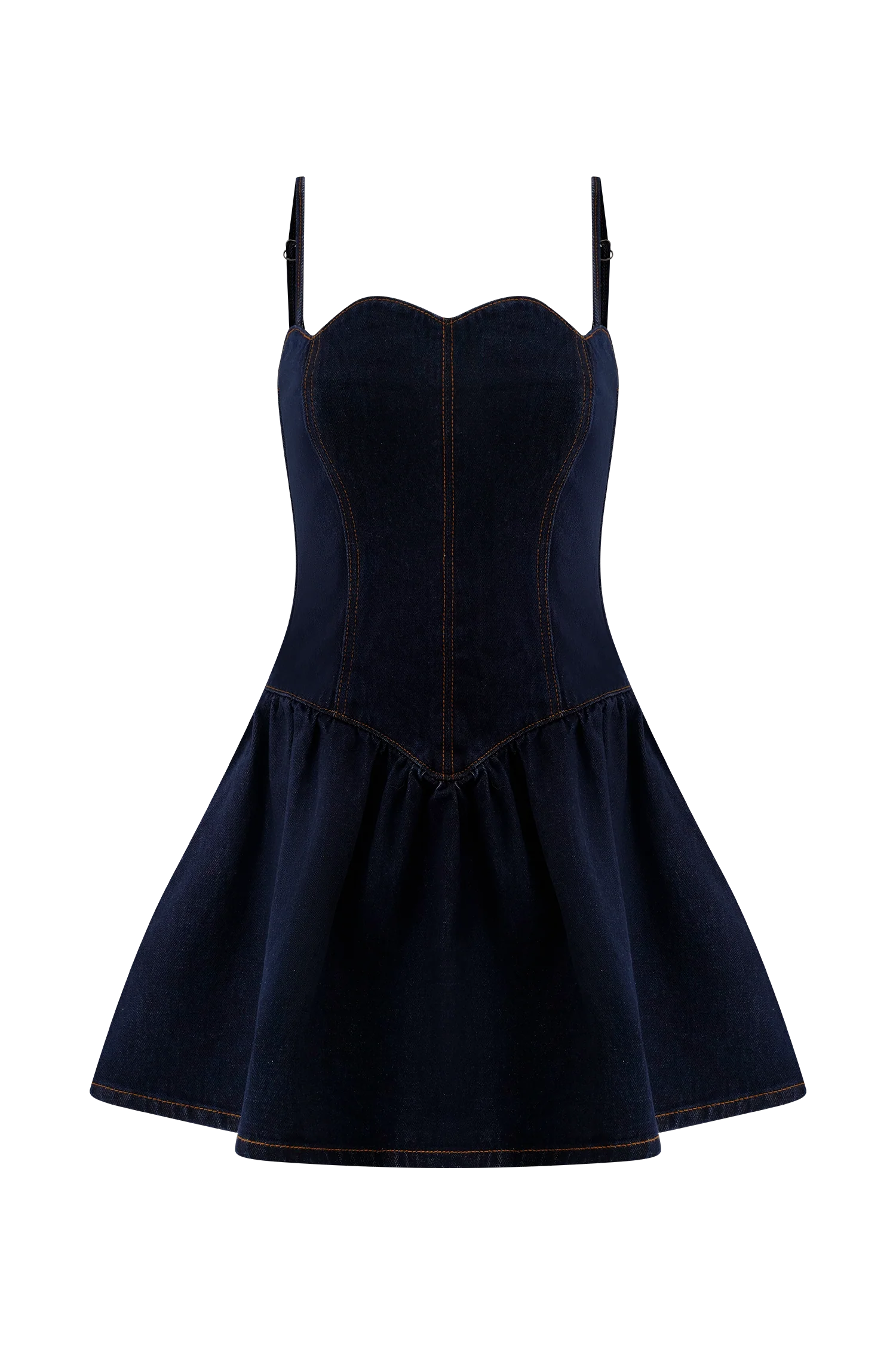 Cheyenne Scallop Denim Mini Dress Indigo Blue