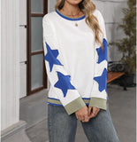 Women Oversized Sweatshirt Star Graphic Drop Shoulder Sloutchy Fit Pullover Tops Y2k Long Sleeve Shirt