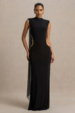Katara Black High Neck Maxi Dress With Body Cut Out Details