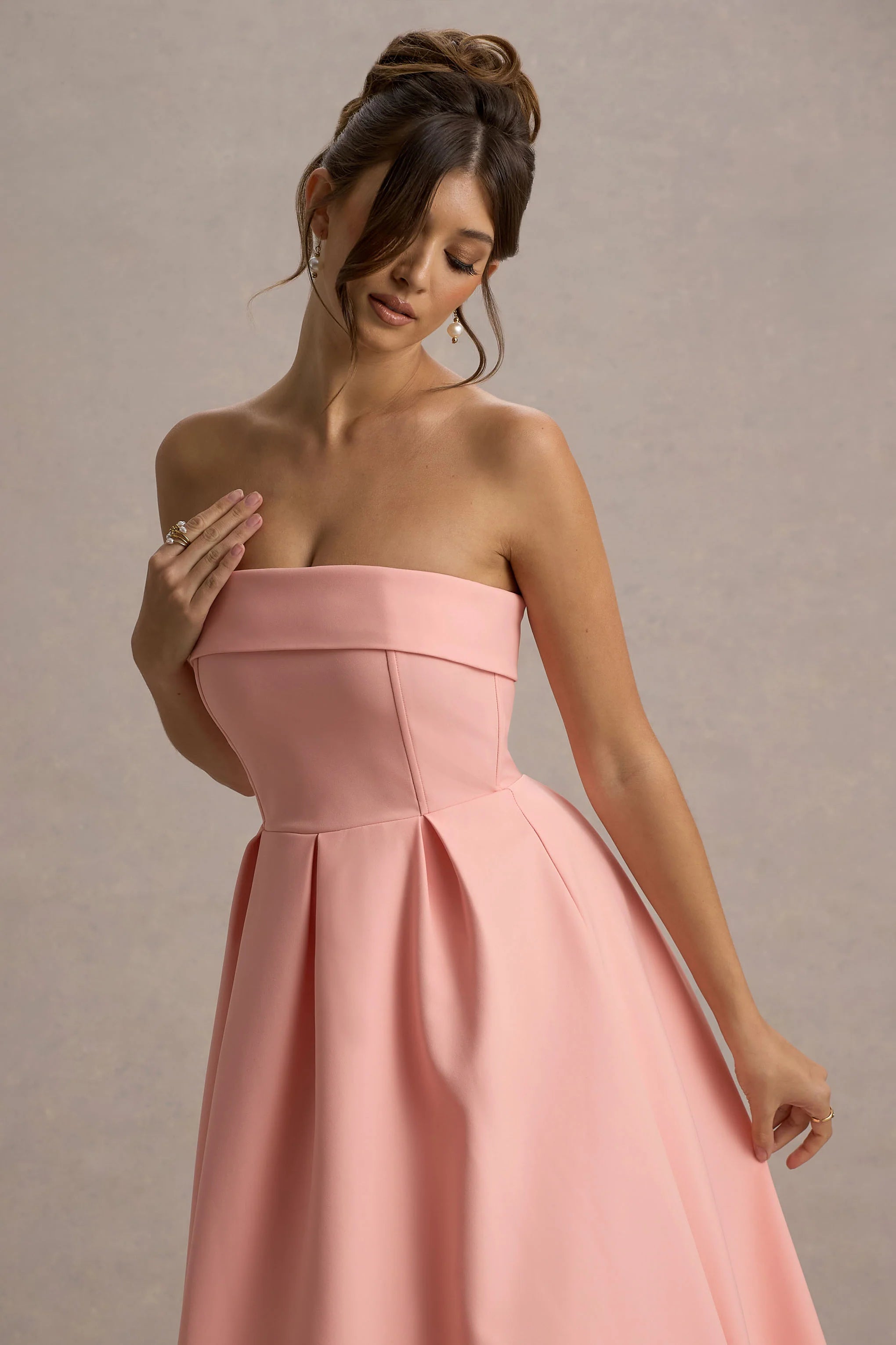 Annalise Pink Bandeau Skater Midi Dress