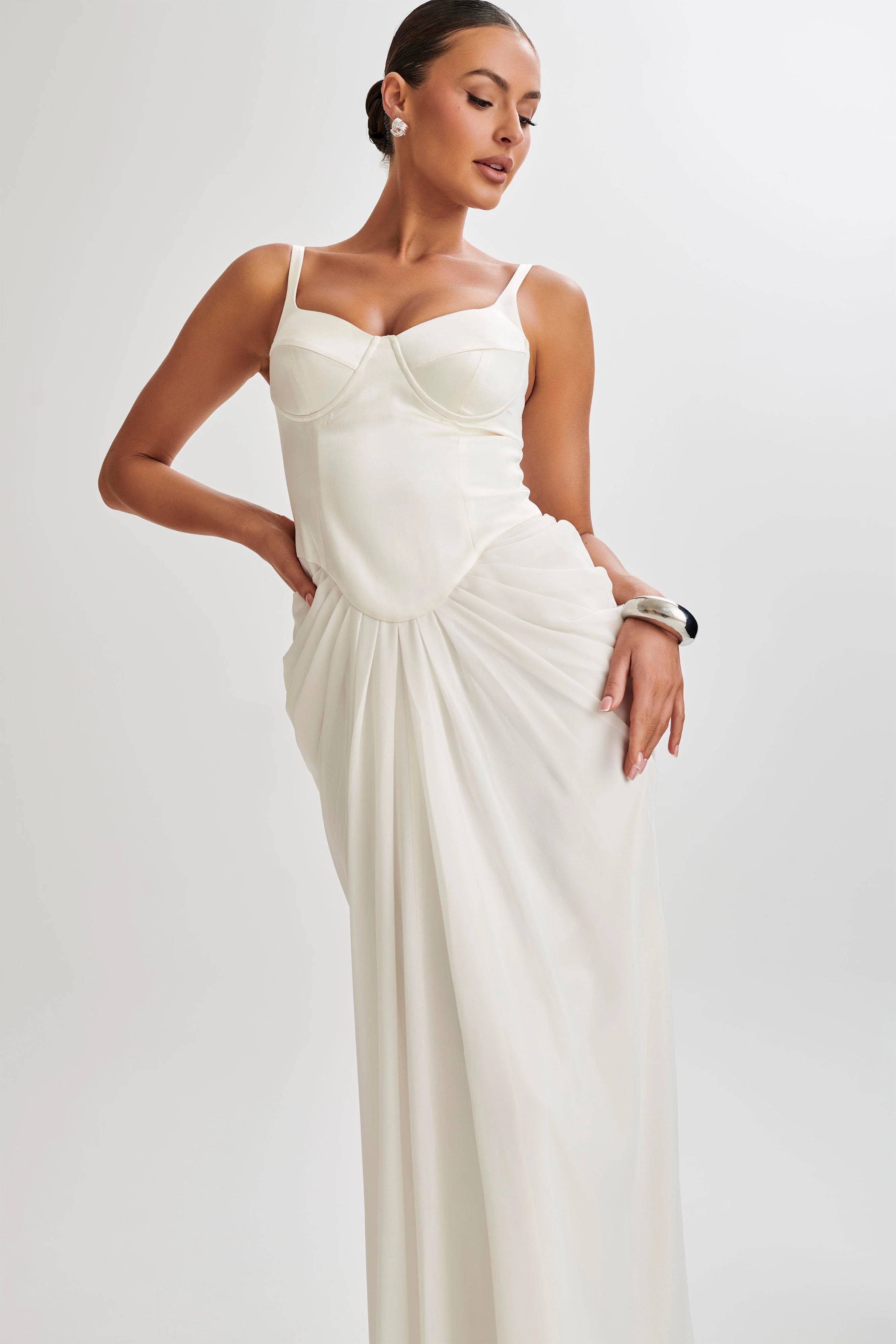Leila Satin Corset Maxi Dress Ivory