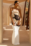 Ceremony Cream And Black Floral Print Bandeau Maxi Dress