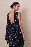 Evandra Black White Satin Polka Dot Bandeau Top With Scarf