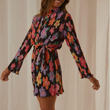 Women Shirt Dresses Long Sleeve Pleated Mini Dress Casual Button Down Tunic Tops with Belt Vintage Streetwear