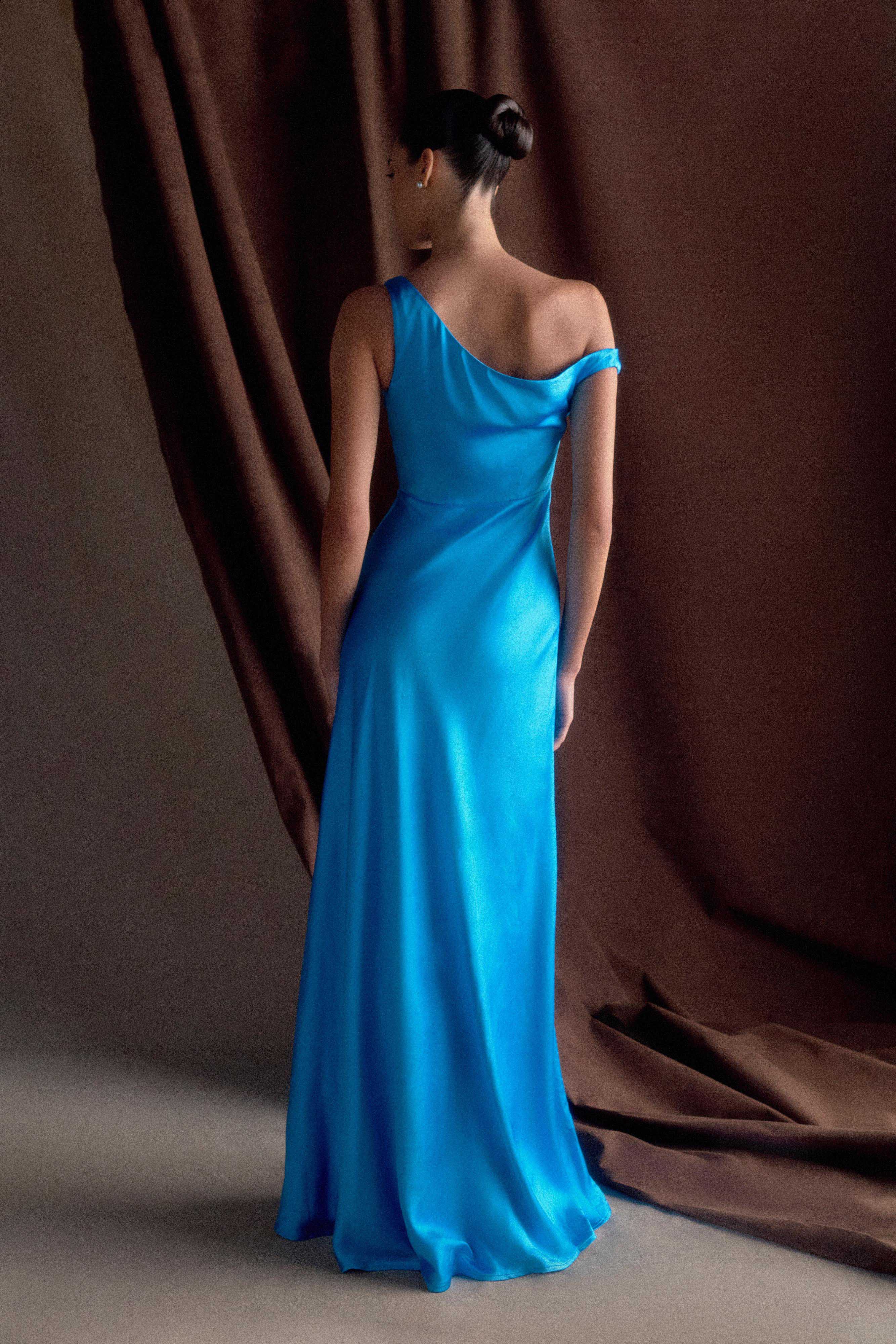 Jacinta One Shoulder Maxi Dress Cyan Blue