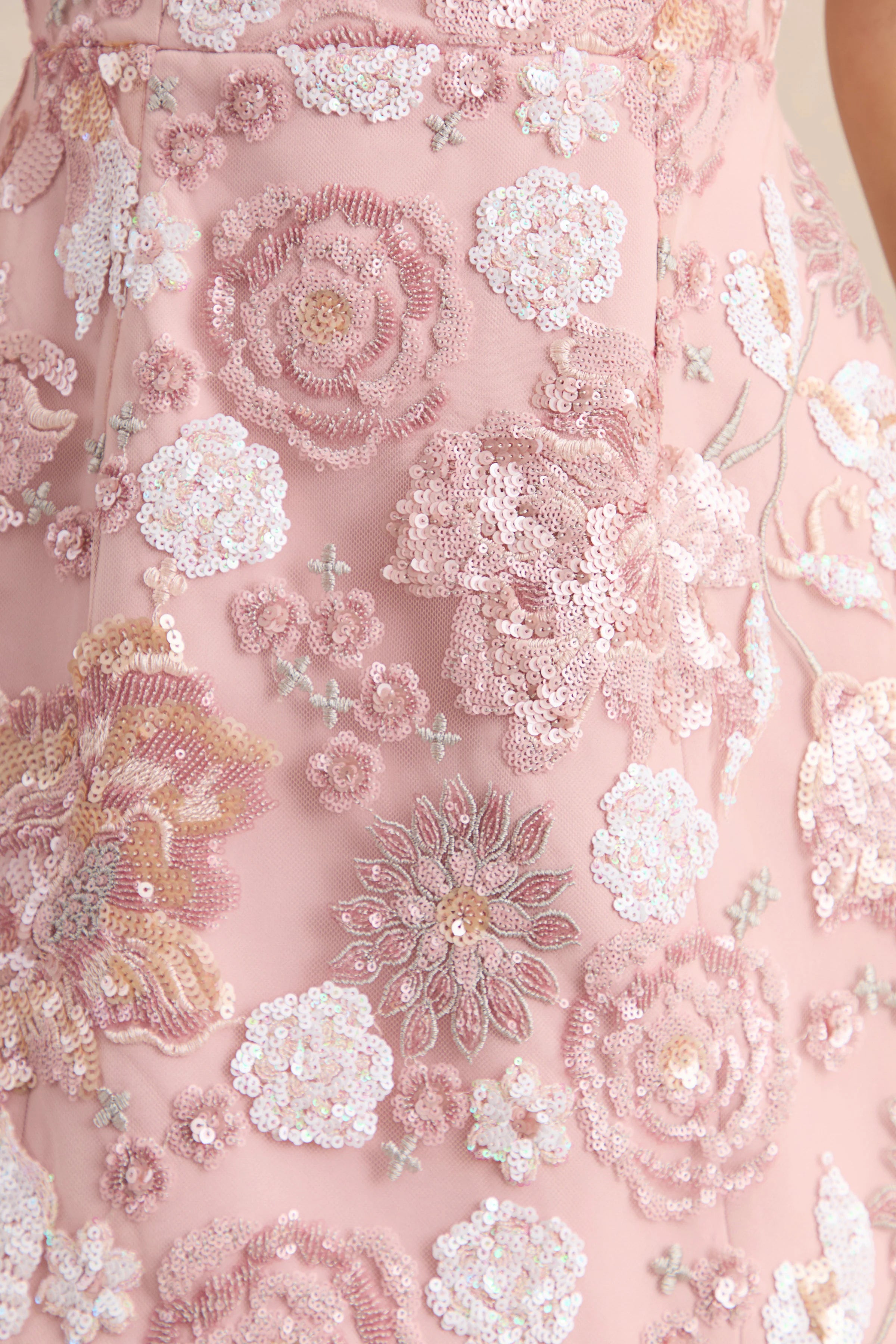Sorina Blush Pink Floral Embellished Sweetheart Neck Mini Dress