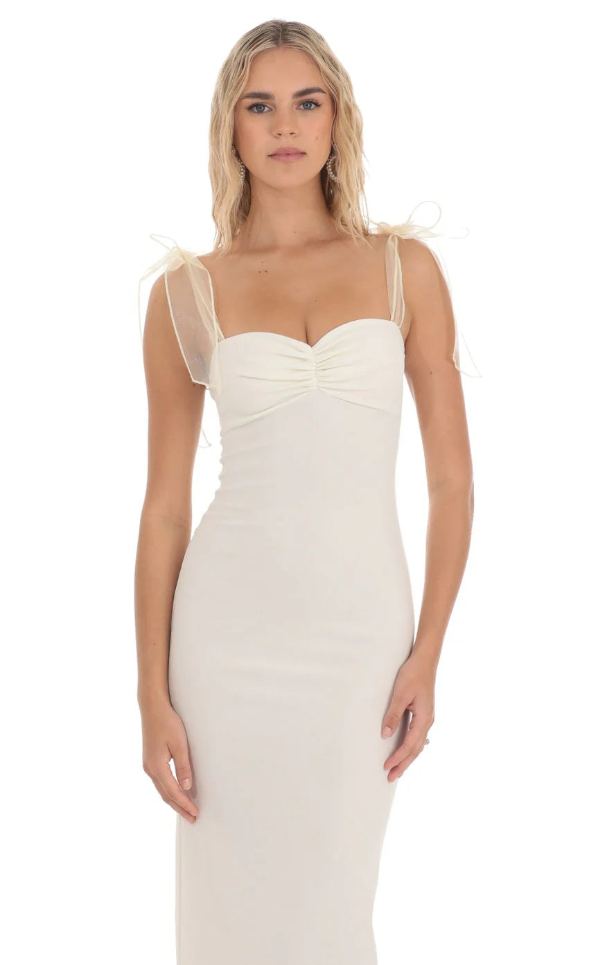 Shoulder Ties Maxi Dress in White