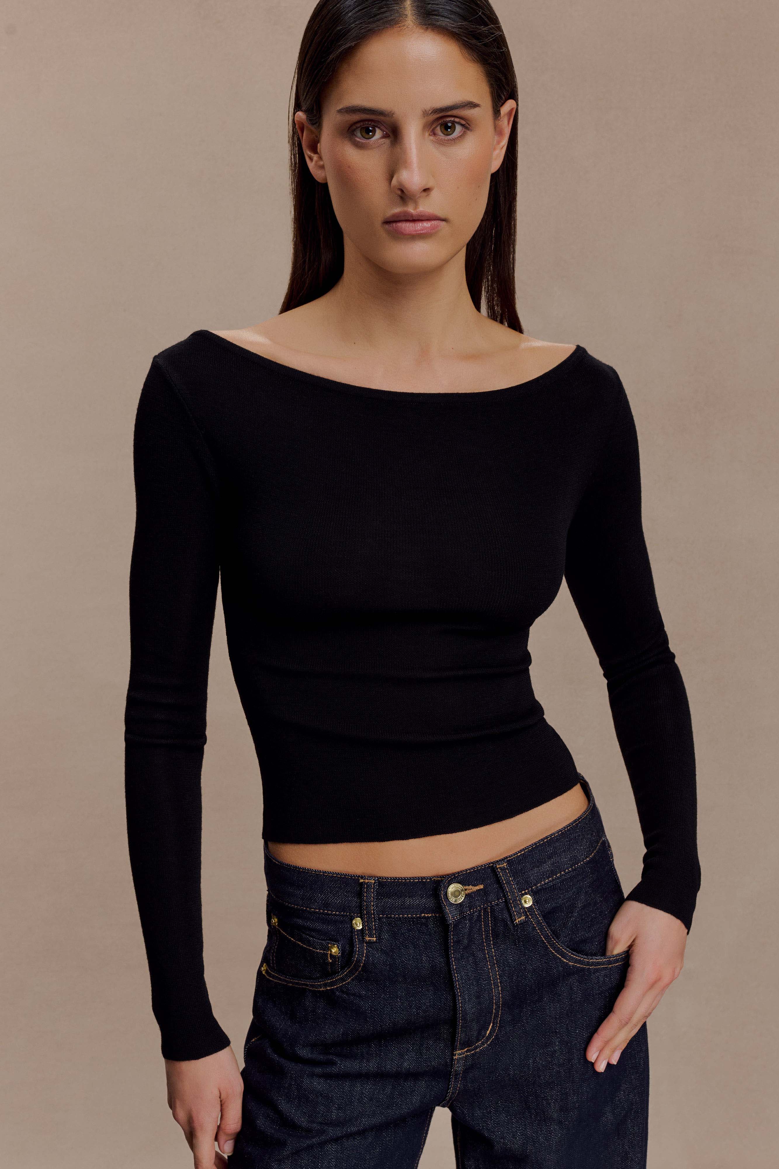 Paedyn Merino Wool Ribbed Long Sleeve Top Black