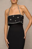 Illiana Black Bandeau Hand Embellished Maxi Dress