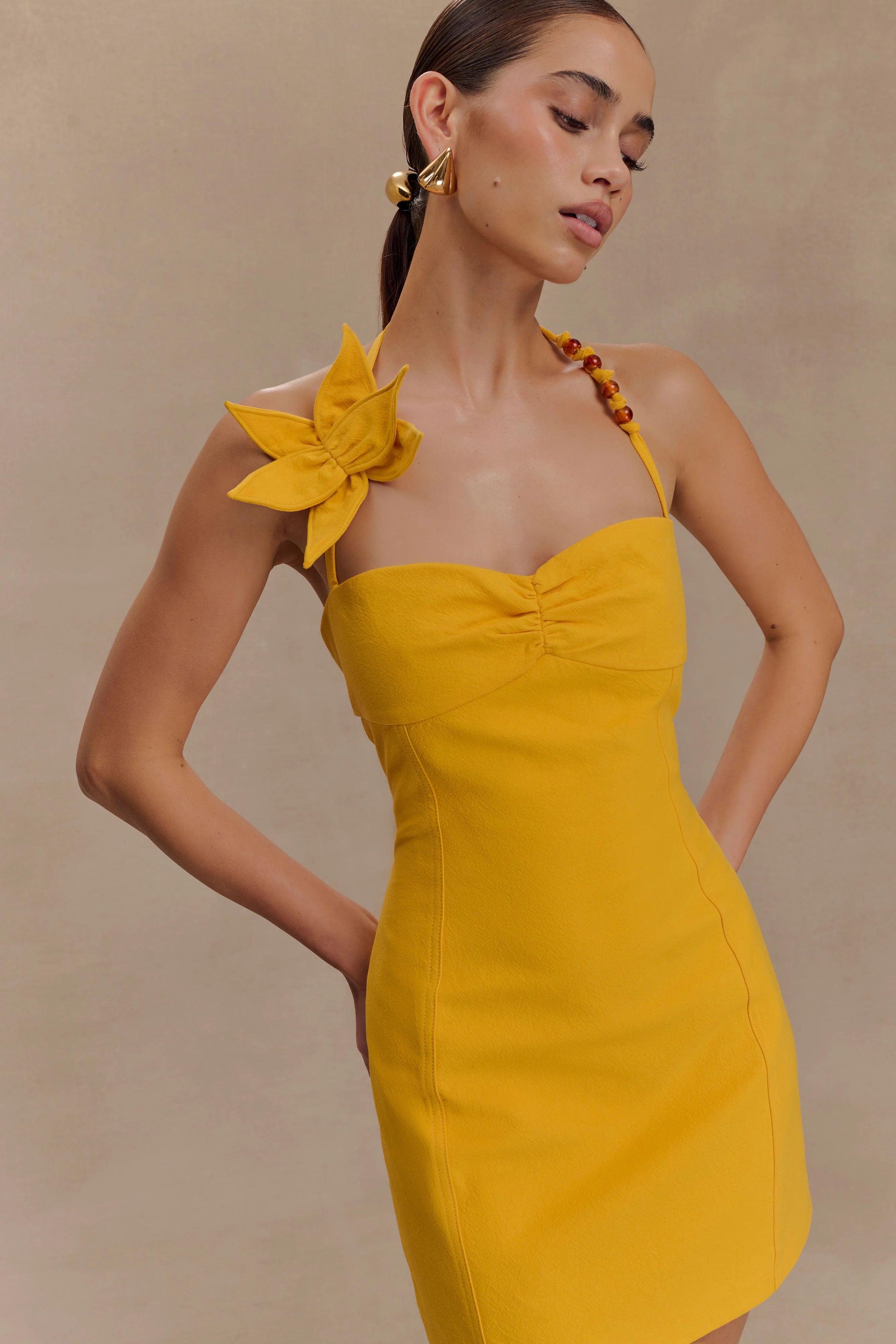 Reyes Cotton Floral Mini Dress Butterscotch