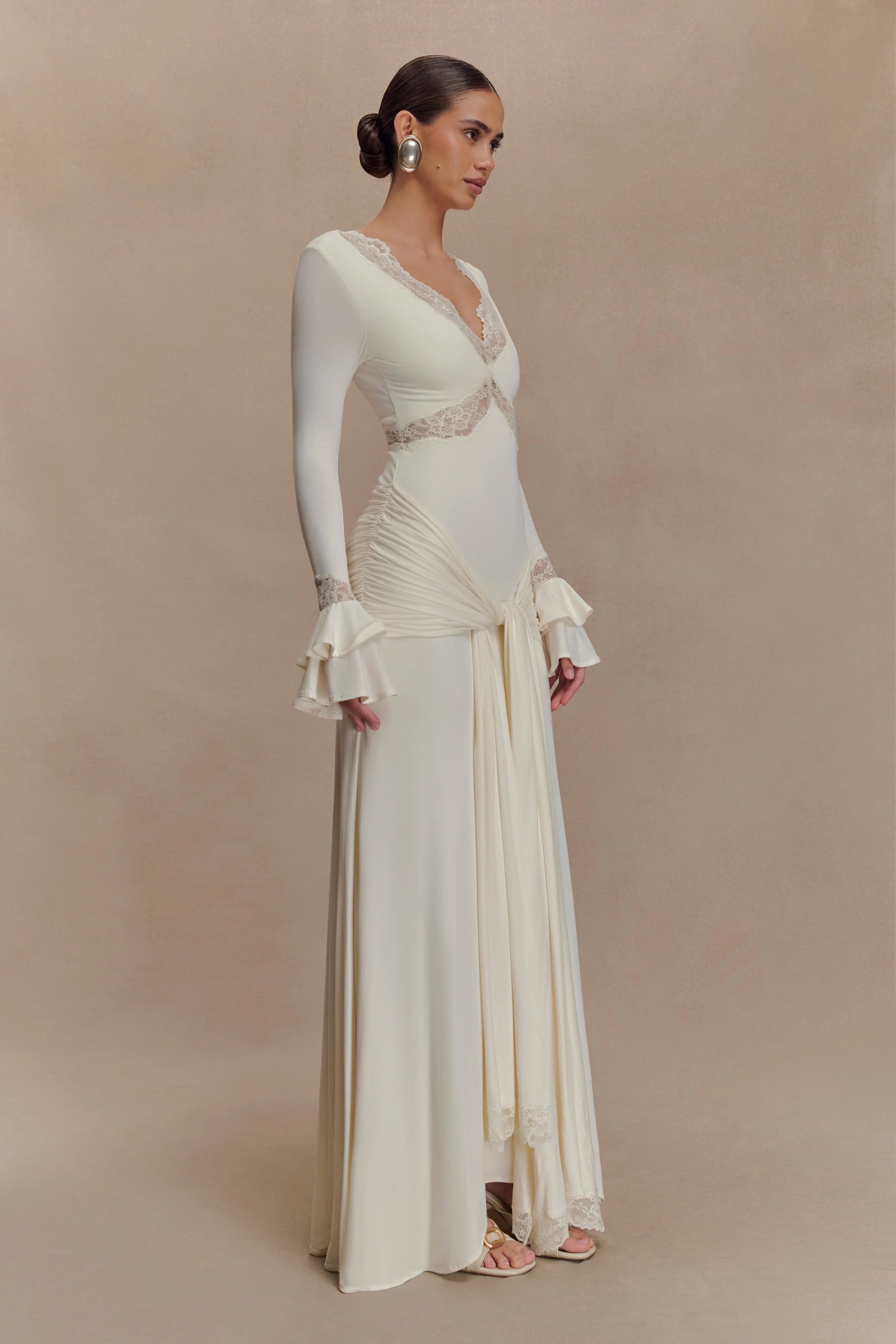 Electra Slinky Lace Maxi Dress Ivory