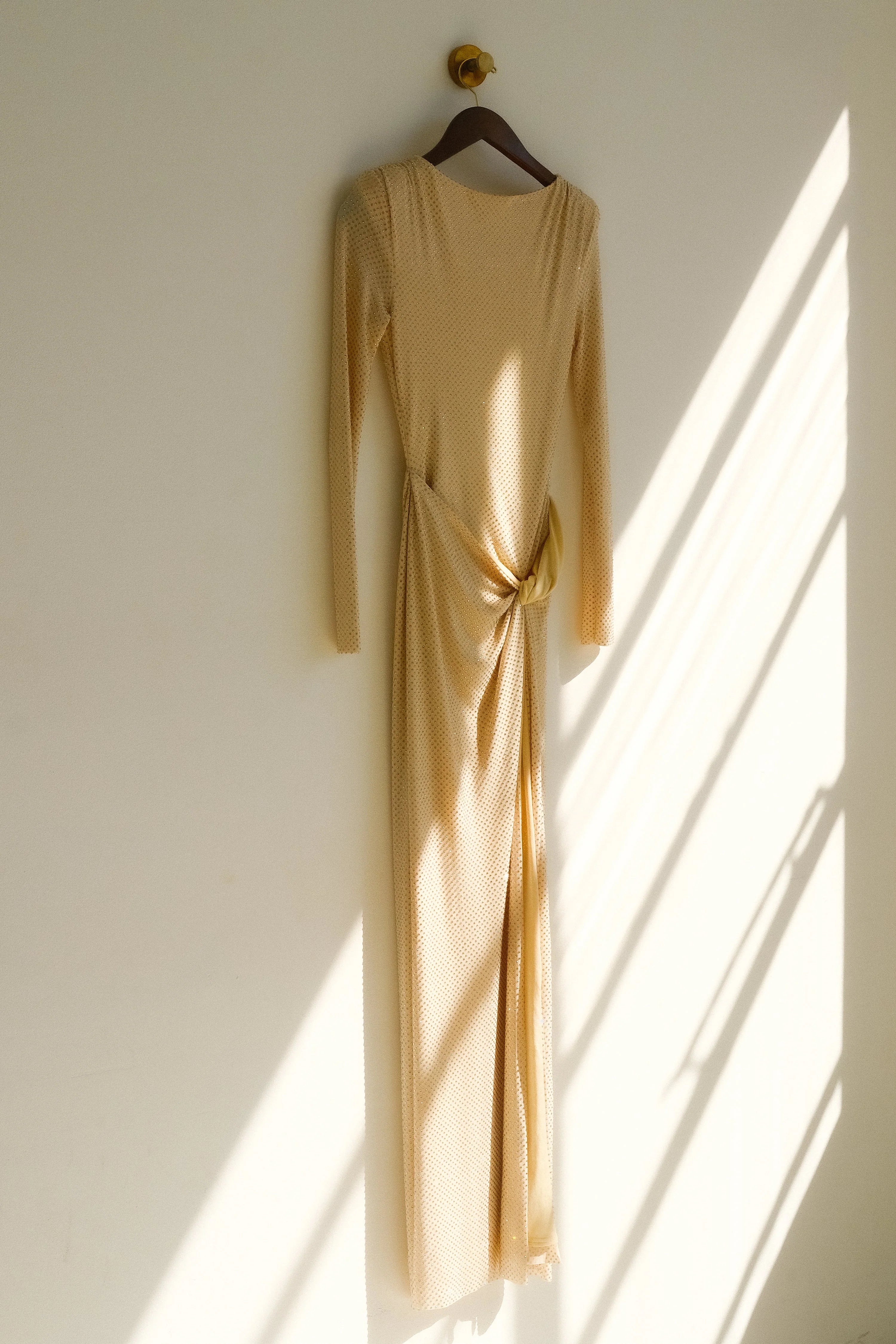 Deanna Long Sleeve Diamante Maxi Dress Gold
