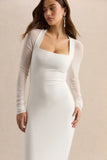 Kaelina White Square Neck Midi Dress