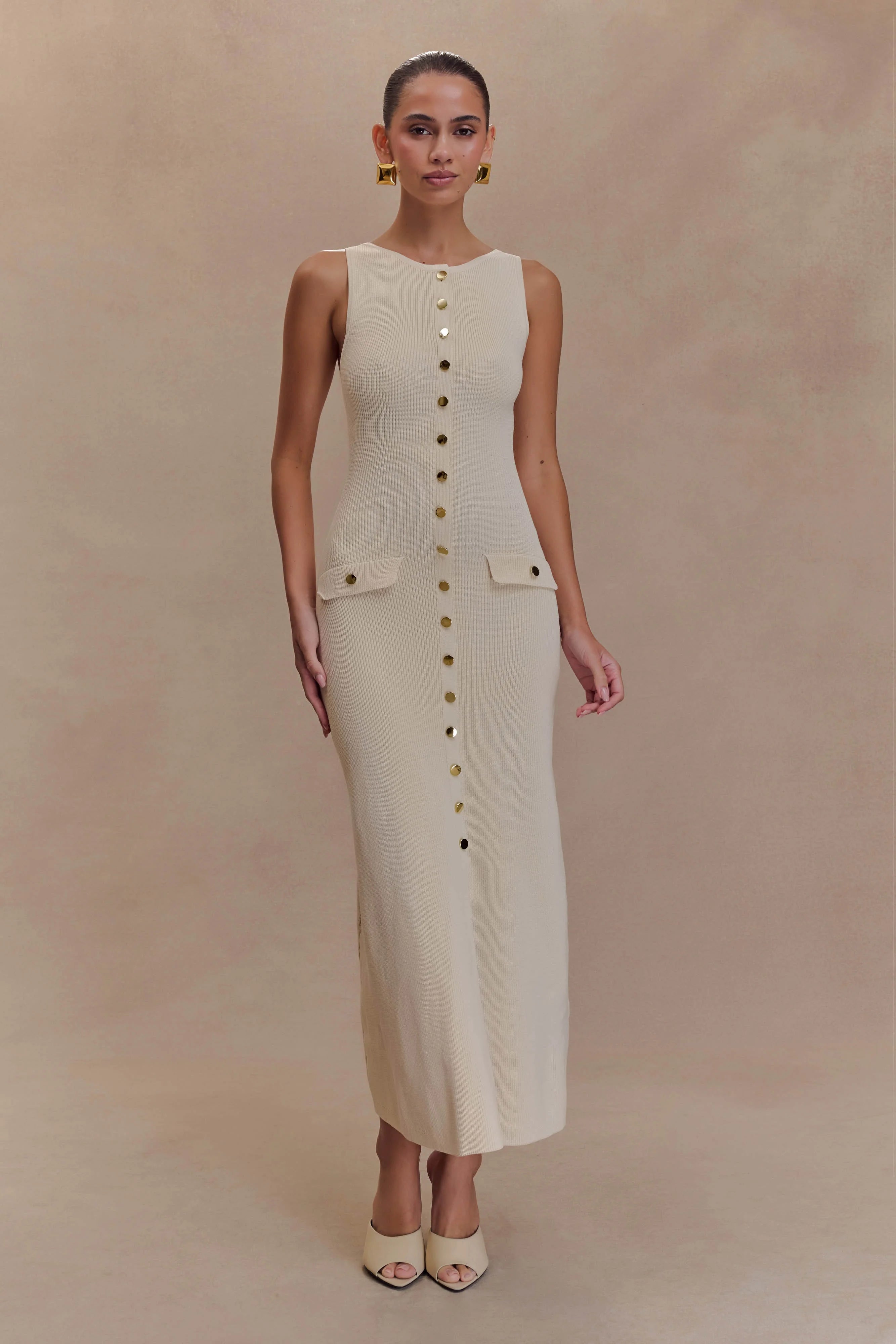 Sawyer Sleeveless Buttoned Maxi Dress Ivory
