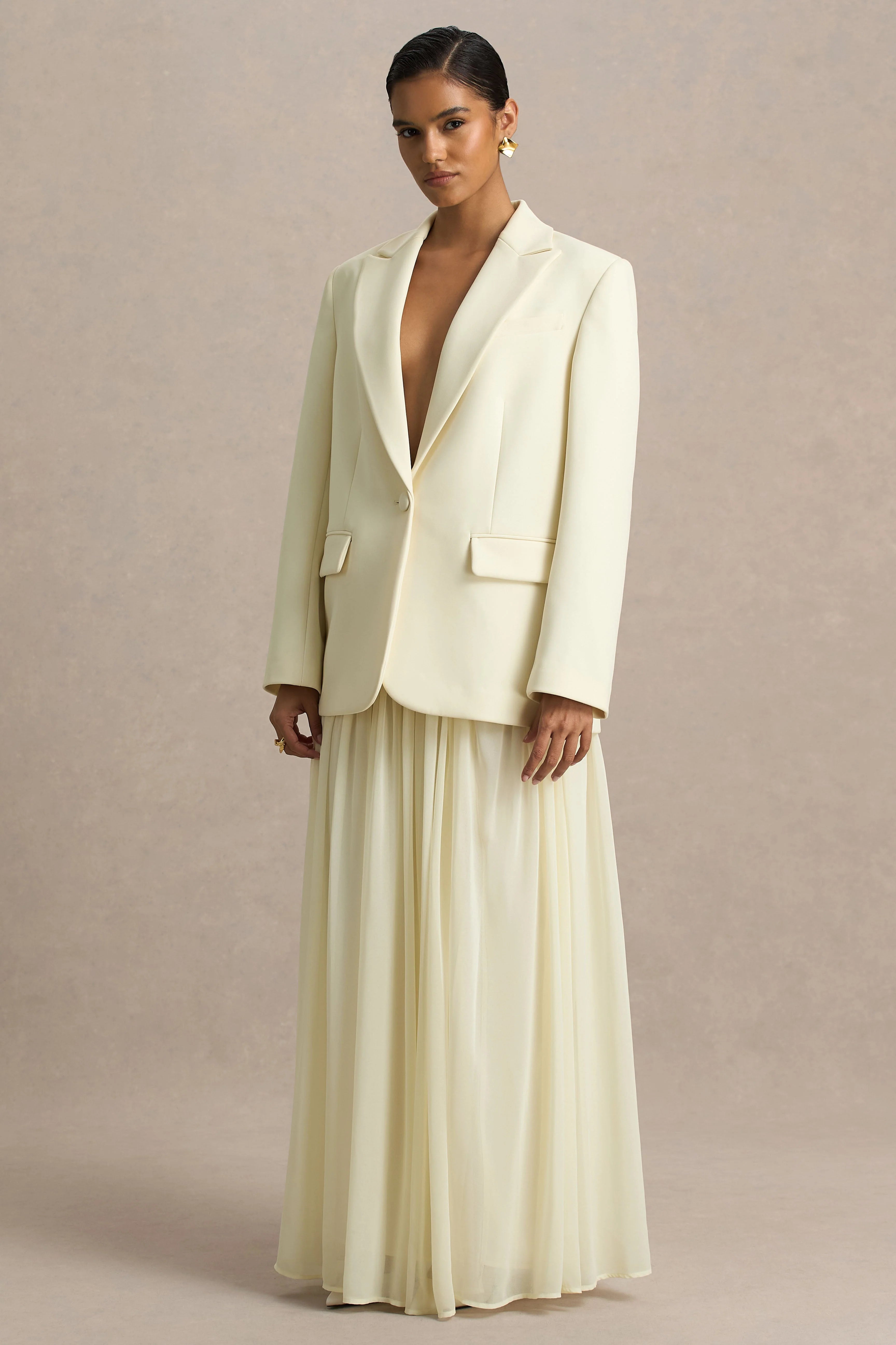 Spencer Cream Chiffon Pleated Maxi Skirt
