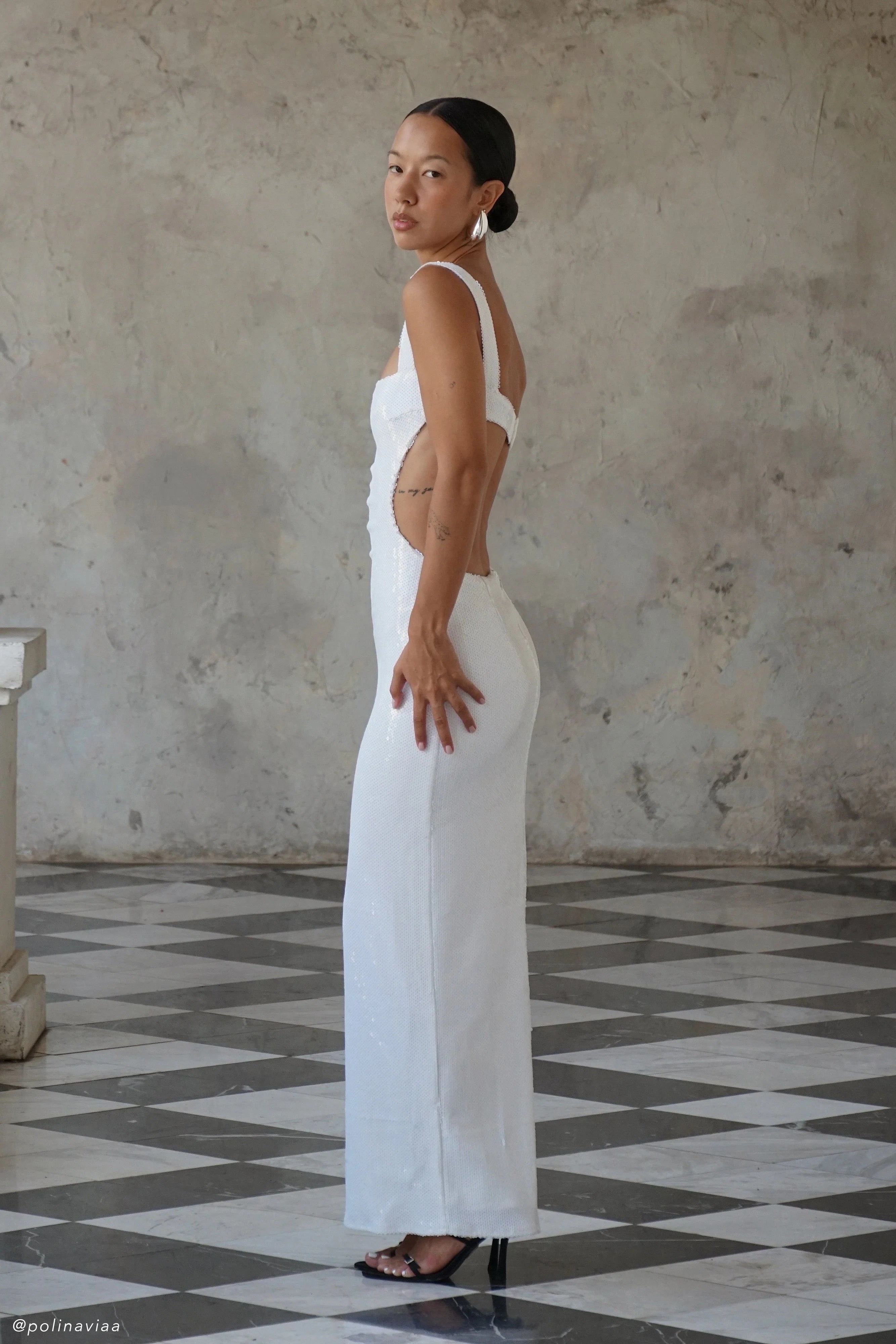 Adoria Sequin Cut Out Maxi Dress White