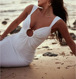 Women Sexy Backless Dress V Neck Sleeveless Open Back Split Maxi Dress Party Cocktail