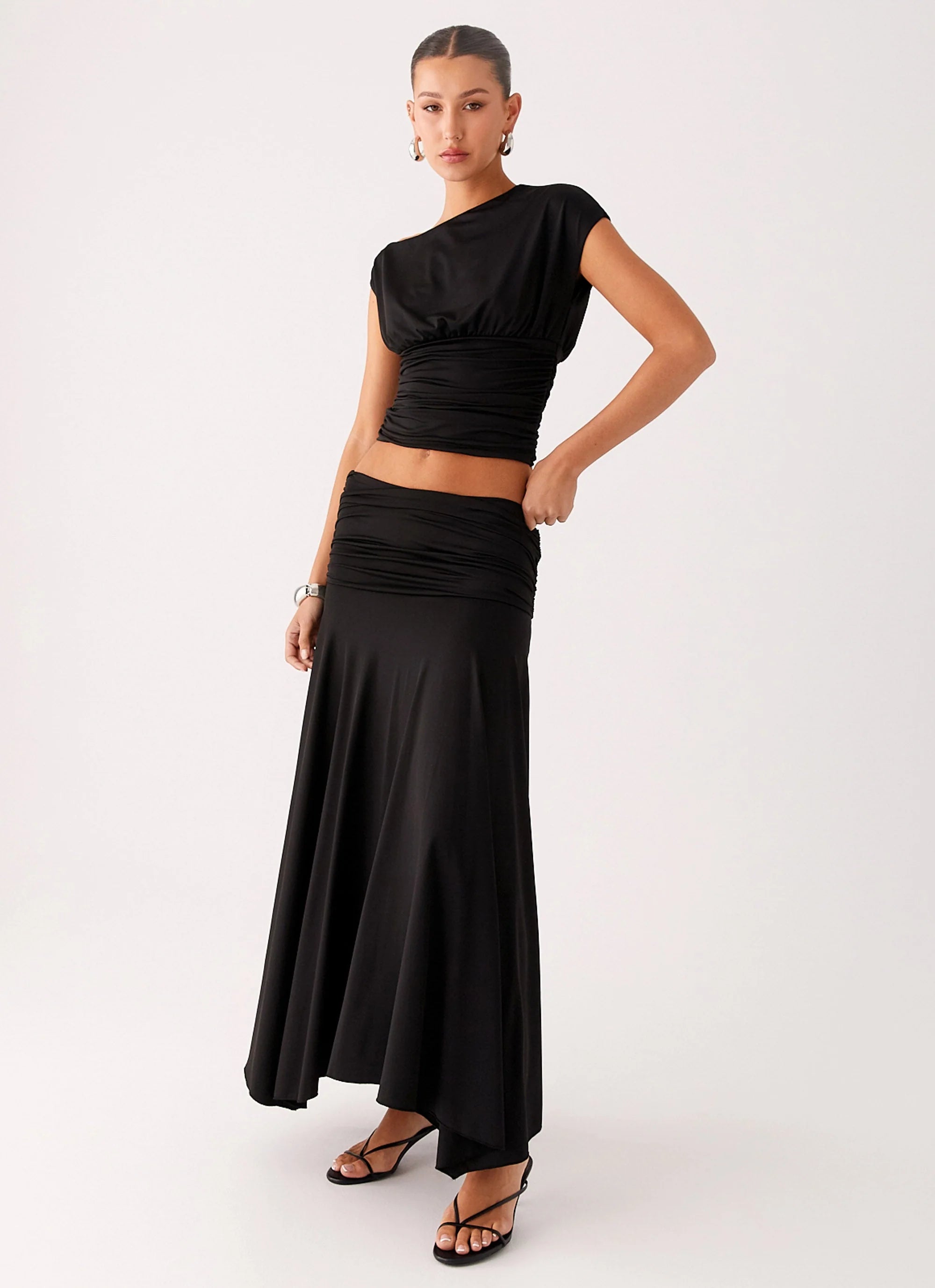 Liana Ruched Maxi Skirt Black