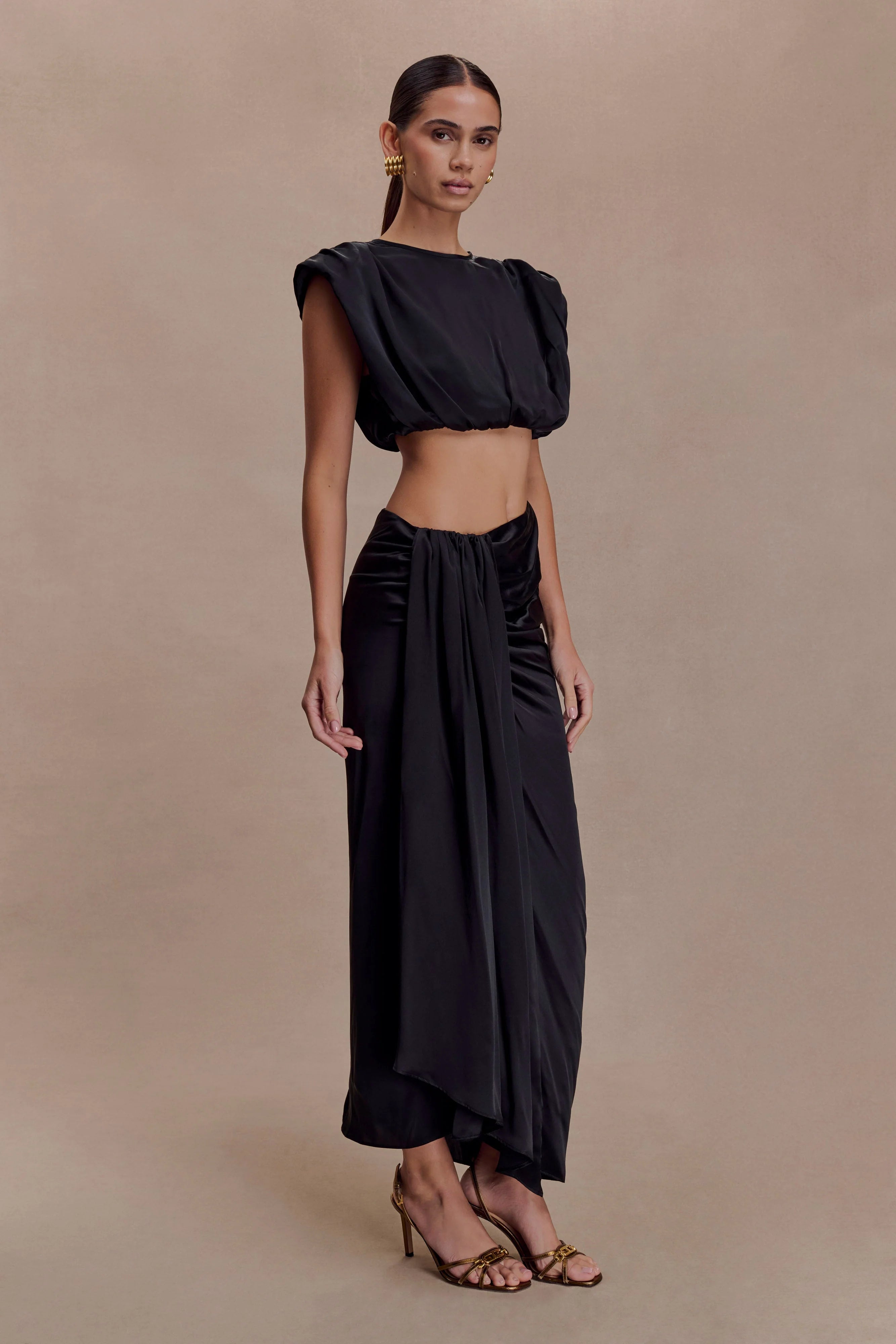 Zendaya Silk Crop Top Black