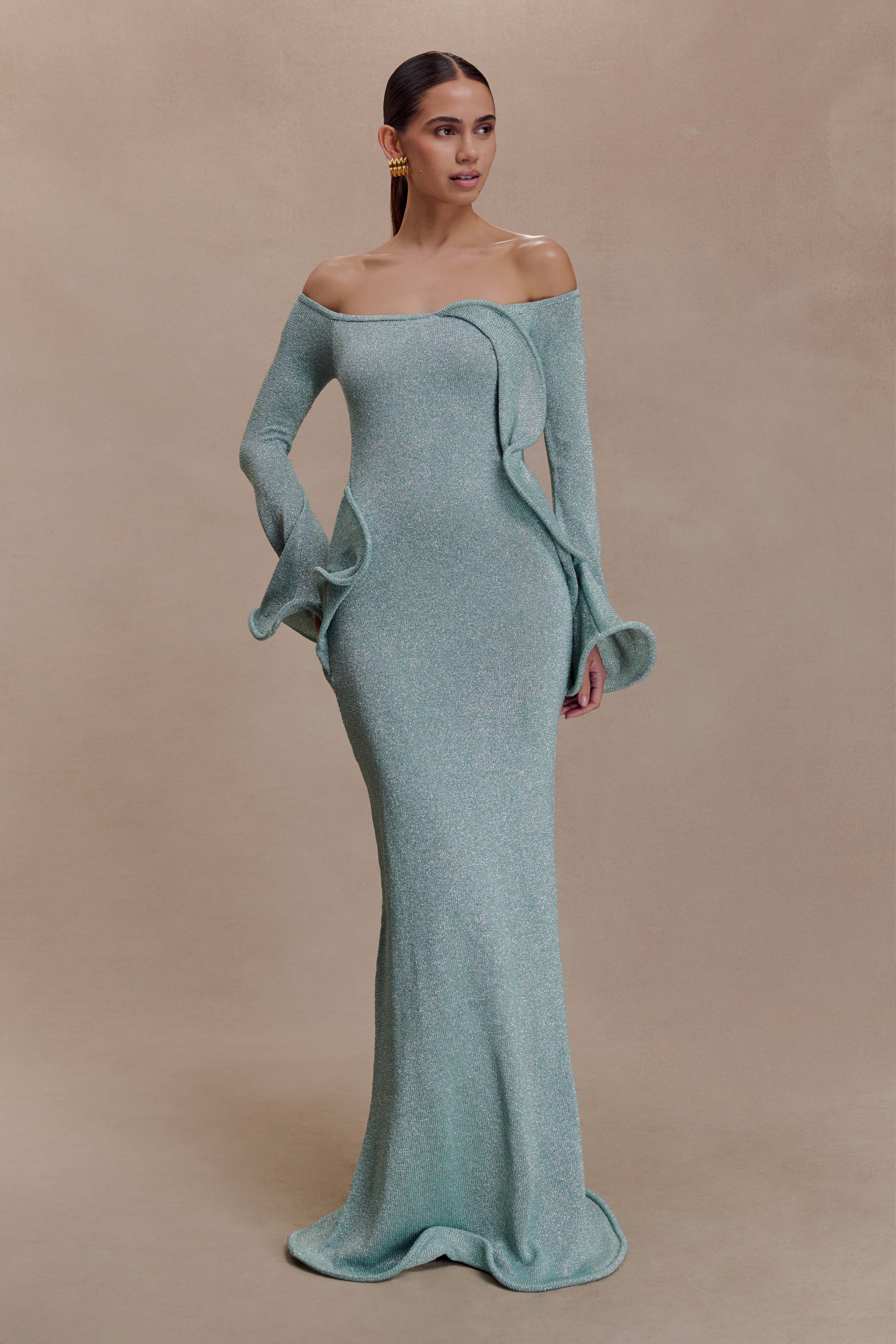 Sandrine Lurex Knit Maxi Dress Aqua