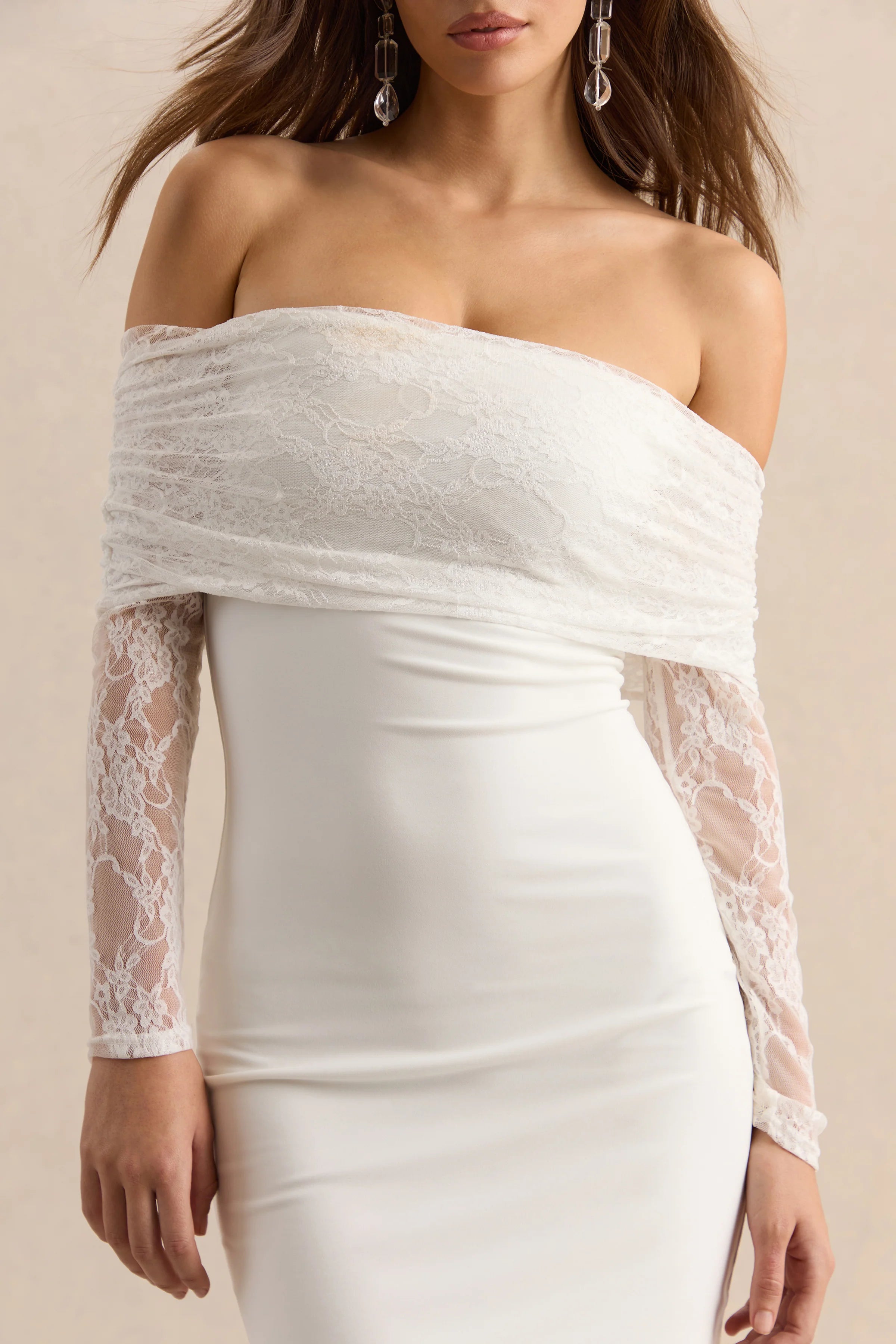 Incantelle White Bardot Neck Mini Dress