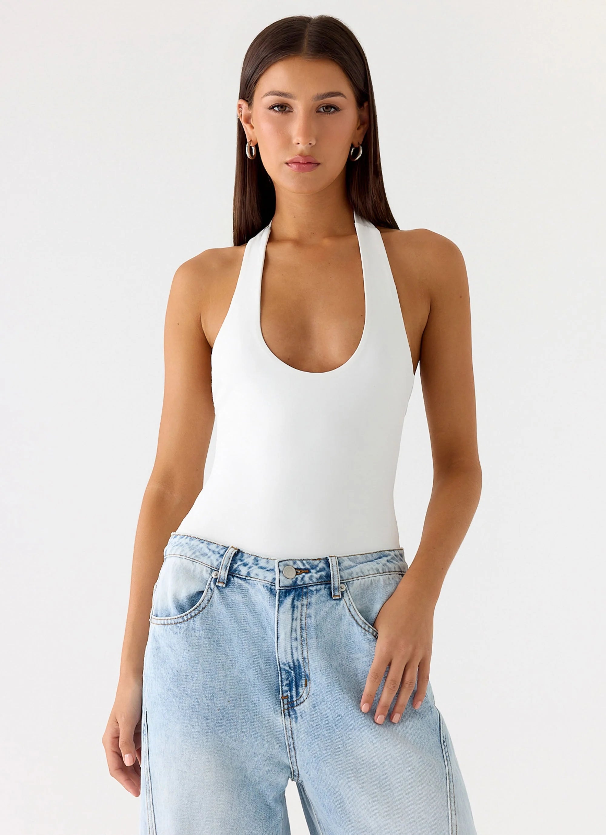 Set The Scene Halter Bodysuit White