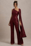Star Seeker Port Sequin One Shoulder Cape Sleeve Jumpsuit