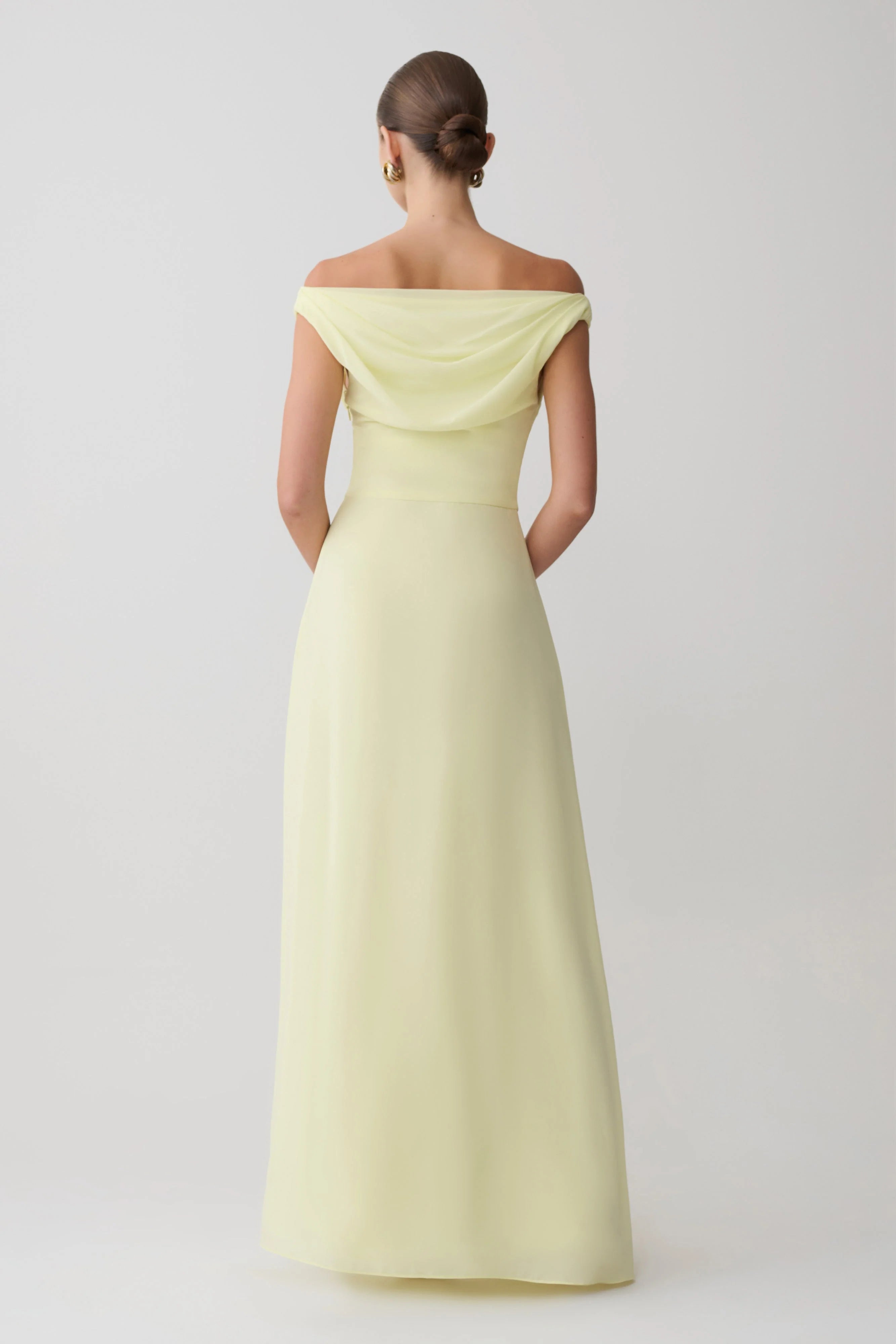 Mabel Off Shoulder Chiffon Maxi Dress Lemon