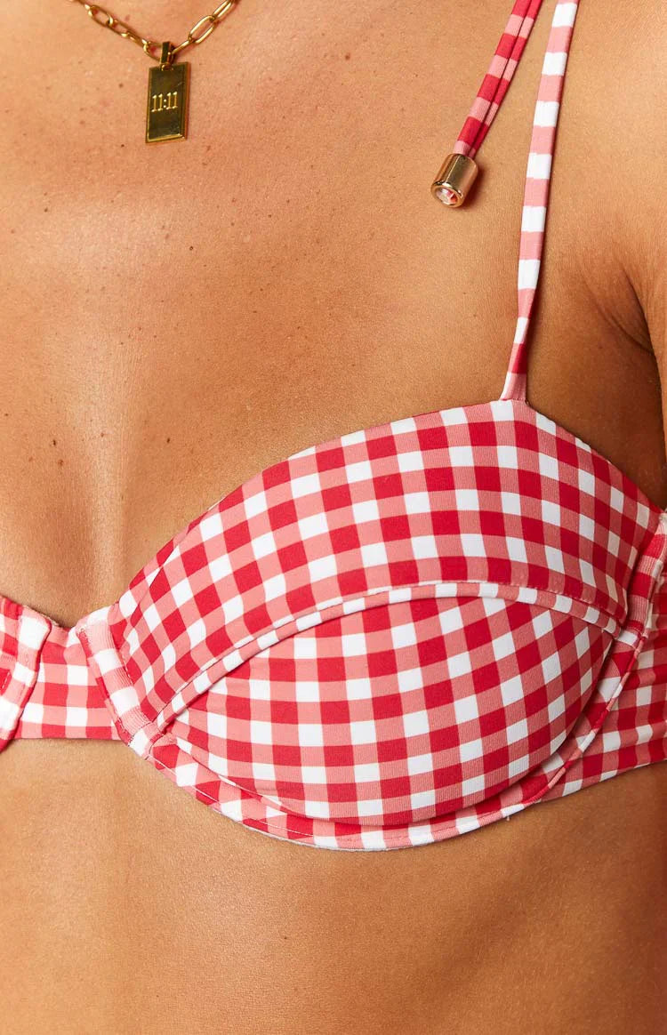 90 Swim Bianca Red Gingham Bikini Top