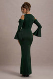 Heartthrob Green Satin Draped Bardot Maxi Dress