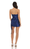 Metallic Corset Tassel Dress in Blue