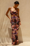 Roxana Zebra Print Square Neck Maxi Dress With Open Back