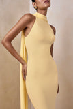 Cordy Lemon High Neck Maxi Dress With Cape