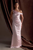 Dalia Off Shoulder Satin Maxi Dress Soft Pink