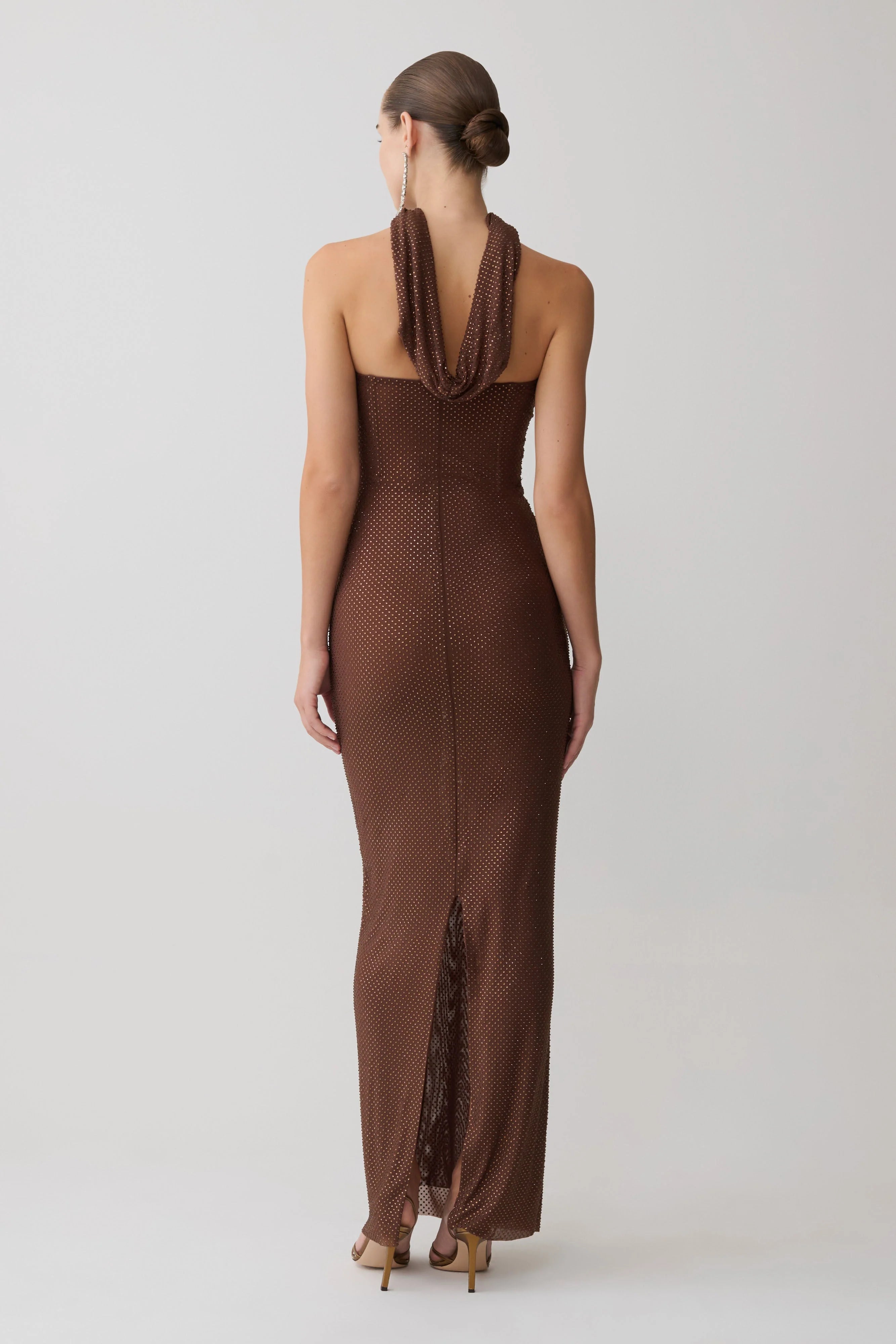 Phi Multi Wear Cowl Diamante Maxi Dress Chocolate