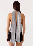 Shining Lights Cowl Top Silver