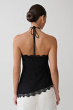 Theodosia Asymmetric Lace Halter Top Black