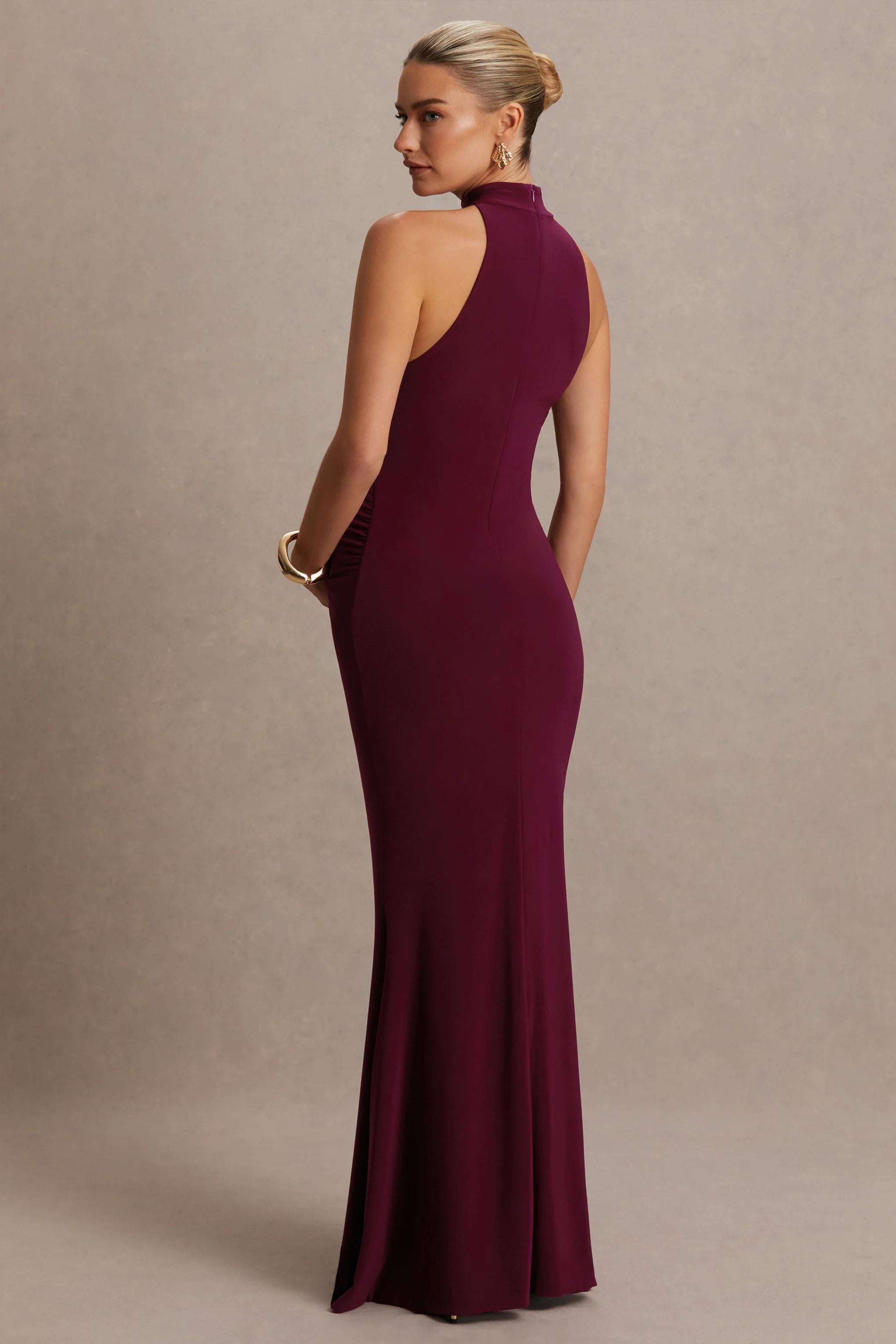 Kaia Burgundy Halter Neck Maternity Dress