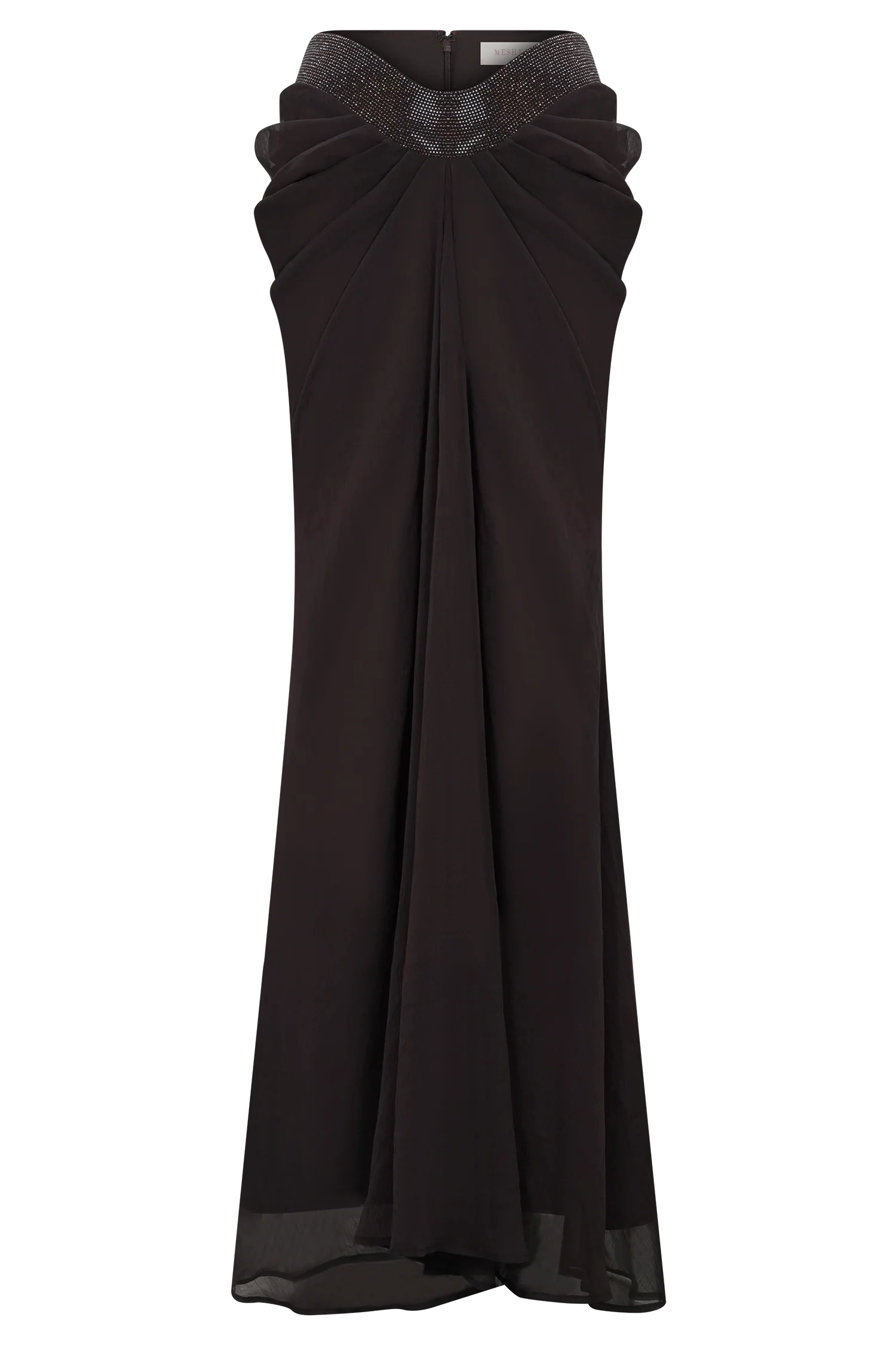Siren Satin And Diamante Maxi Skirt Dark Chocolate