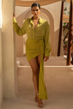 Katelyn Green Ruched Wrap Mini Skirt With Sash