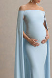 Radiance Powder Blue Bardot Maternity Maxi Dress With Cape