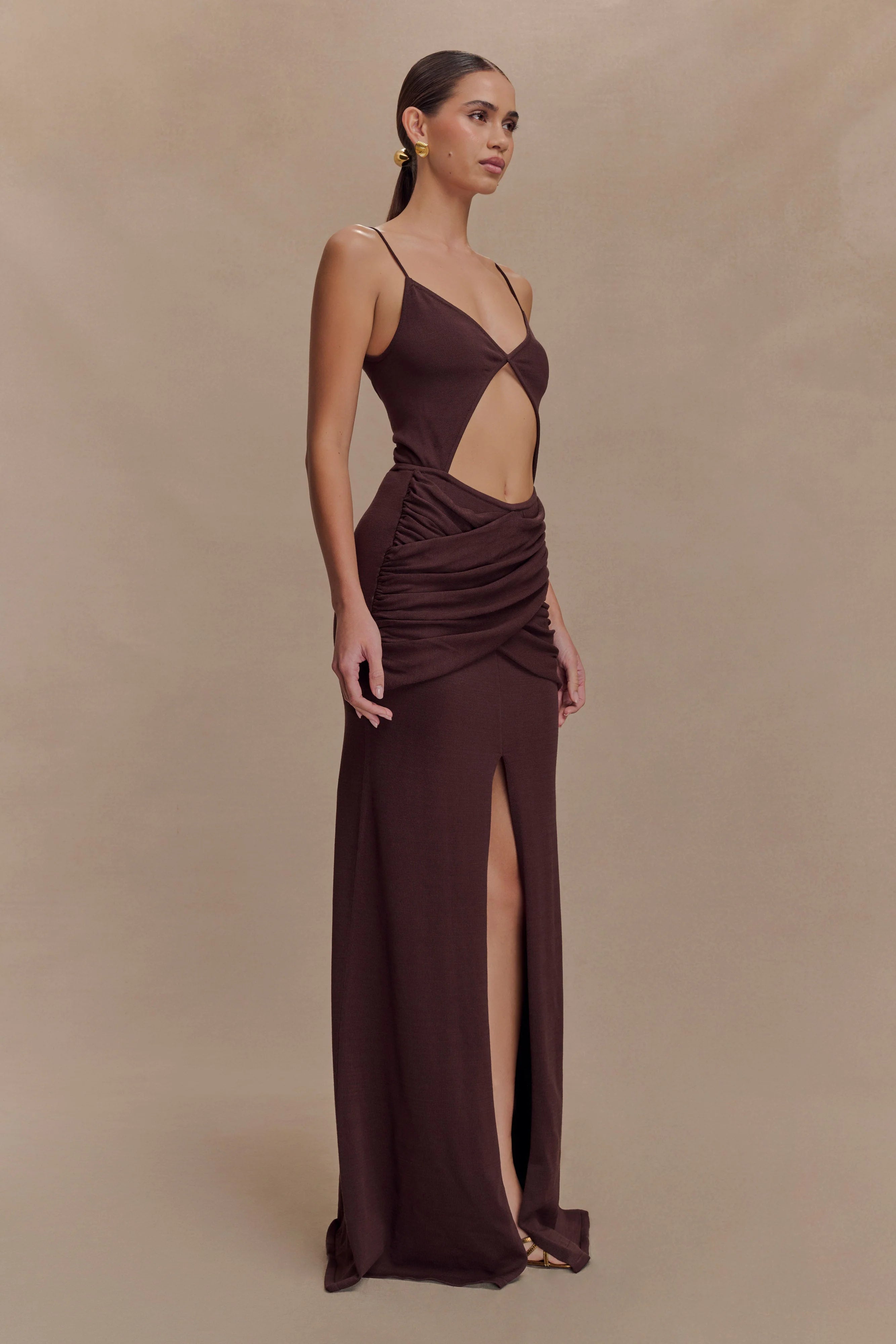 Reama Wrap Over Knit Maxi Dress Chocolate
