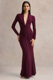 Tami Plum Plunge Neck Long Sleeve Maxi Dress