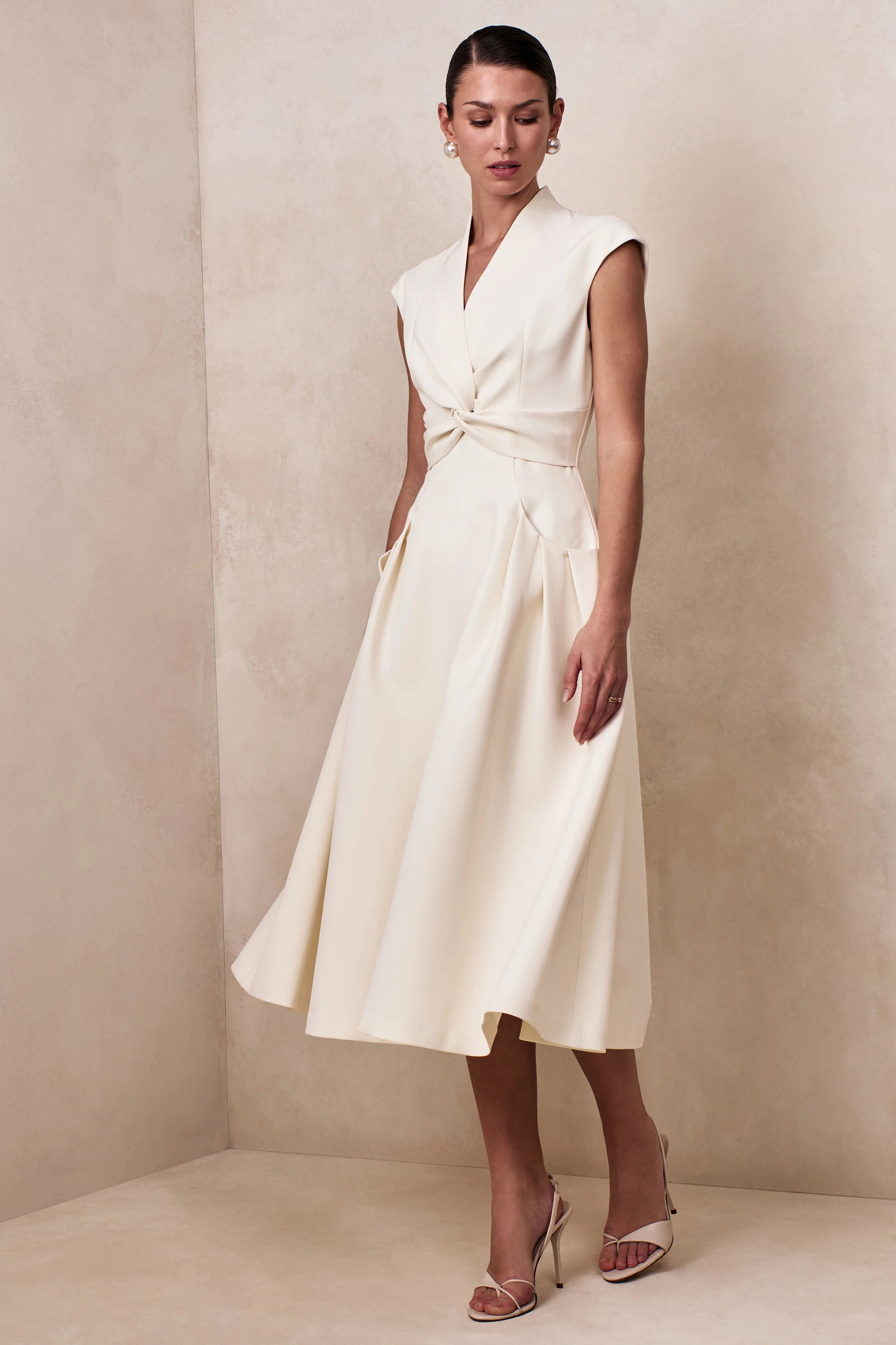 Kylen White V Neck Midi Dress
