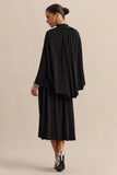 Honora Black High Neck Midi Dress With Cape Sleeves