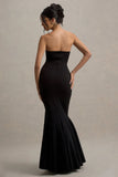 Angela Black Bandeau Fishtail Maxi Dress