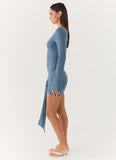 Holiday Scene Mini Dress - Coastal Blue