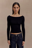 Paedyn Merino Wool Ribbed Long Sleeve Top Black