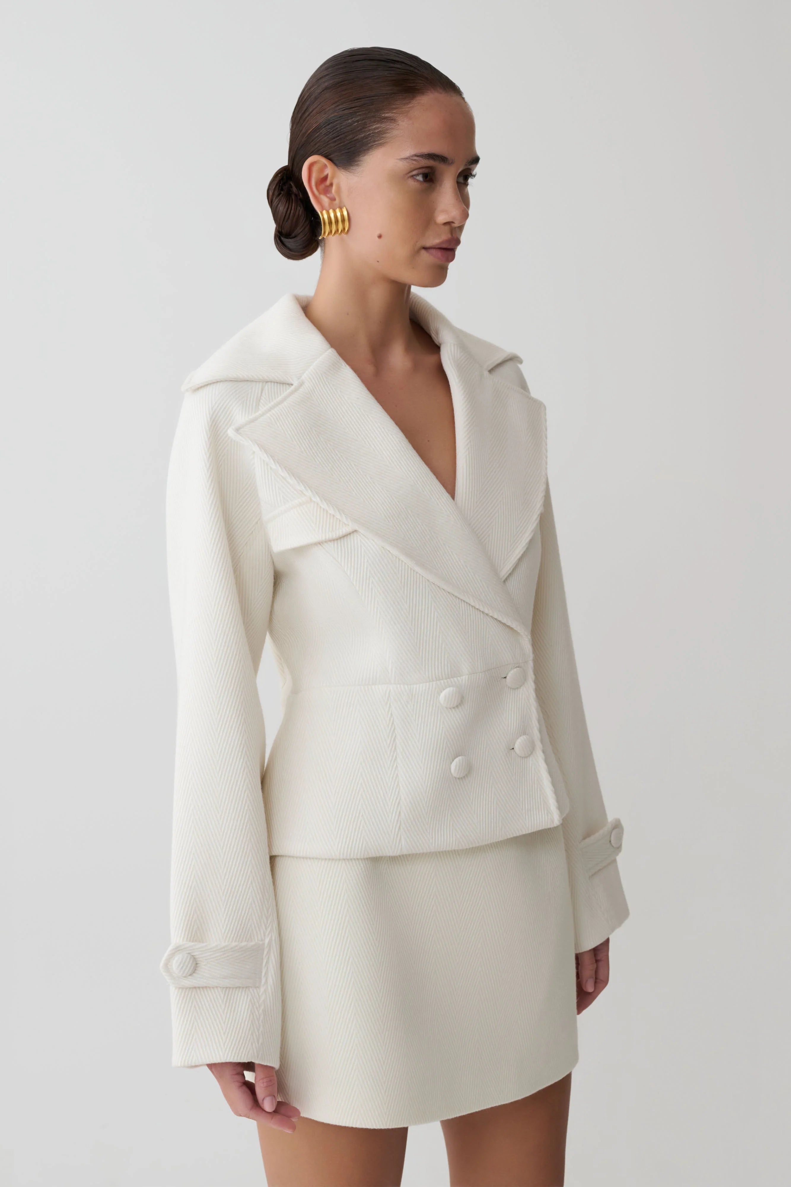 Elara Cropped Collared Jacket Ivory