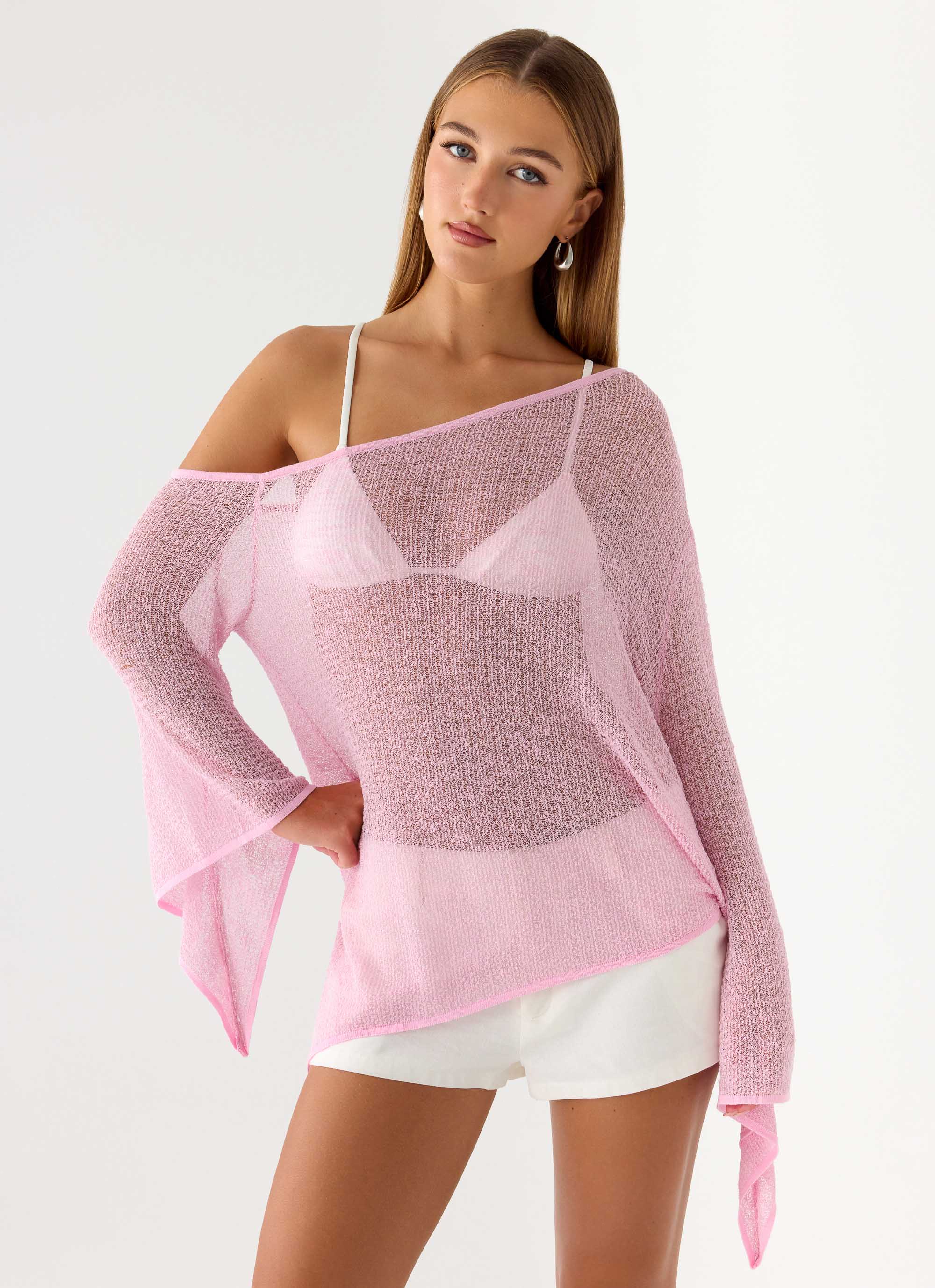 Telling Me Shimmer Knit Top Pink